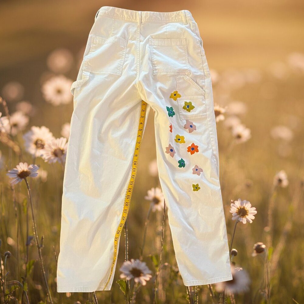 NWOT - Cristina Martinez Stretch Twill Utility Pants in Ivory Flower Pop - 10